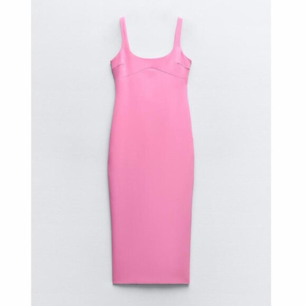 Zara Bubblegum Pink Fitted Midi Tank Dress